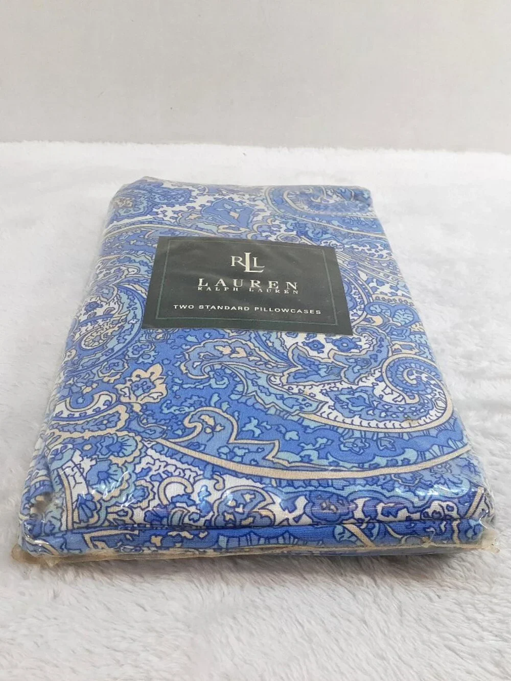 Lauren Ralph Lauren Standard Pillowcases Harbor View Paisley Periwinkle Vtg NOS